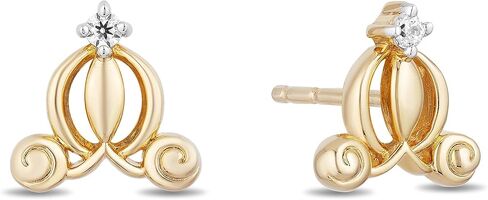 Jewelili Enchanted Disney Fine Jewelry 14K Yellow Gold over Sterling Silver 1/20 CTTW Diamond Cinderella Carriage Earrings in Saudi Arabia