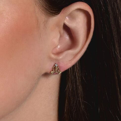 Jewelili Enchanted Disney Fine Jewelry 14K Yellow Gold over Sterling Silver 1/20 CTTW Diamond Cinderella Carriage Earrings in Saudi Arabia