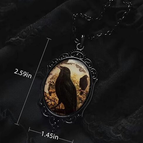 BaBakiak Raven Cameo Glass Necklace - Hugin and Munin Pendant - Crow Animal Jewelry of Norse Mythology Amulet, Zinc, No Gemstone in Kuwait