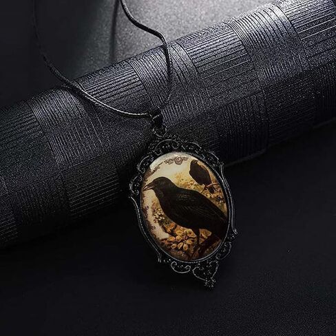BaBakiak Raven Cameo Glass Necklace - Hugin and Munin Pendant - Crow Animal Jewelry of Norse Mythology Amulet, Zinc, No Gemstone in Kuwait