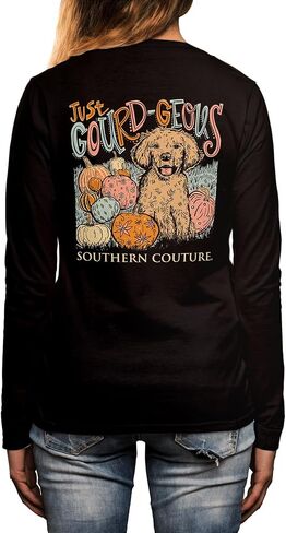 تي شيرت من القطن بأكمام طويلة من Southern Couture Just Gourd-geous Pumpkin Puppy Dark Chocolate Brown in Kuwait