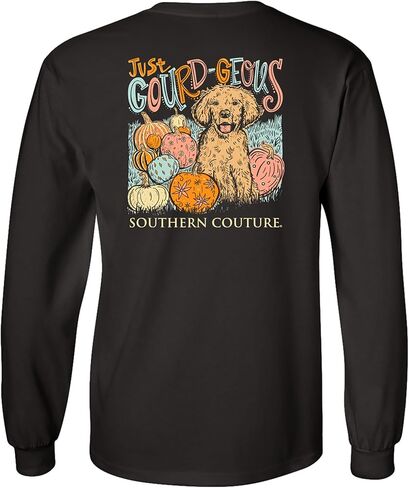 تي شيرت من القطن بأكمام طويلة من Southern Couture Just Gourd-geous Pumpkin Puppy Dark Chocolate Brown in Kuwait