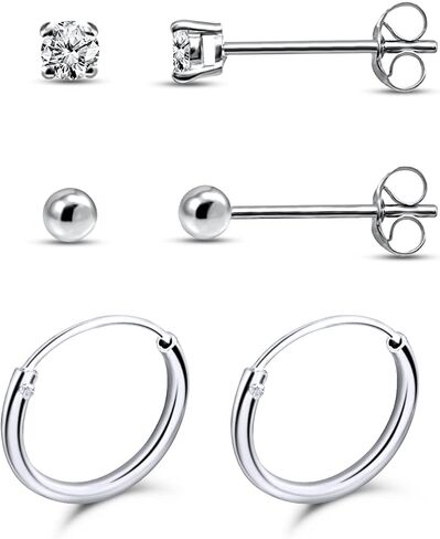 Mens Earrings Stud Hoop Cartilage Earrings for Women Girls Teens Sterling Silver 10mm Endless Hoops 2mm Tiny CZ Cubic Zirconia and Ball Bead Piercing Studs Multipack Set of 3 in Kuwait