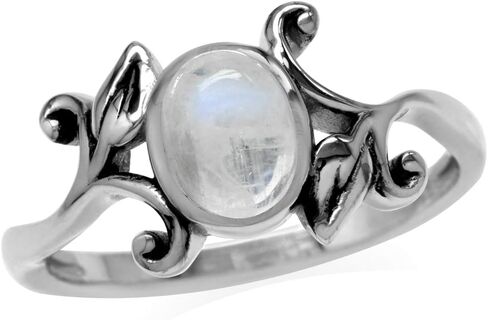 Silvershake 8X6mm حقيقية البيضاوي كابوشون حجر 925 فضة ليف خمر مستوحاة خاتم للنساء أو المراهقين in Saudi Arabia
