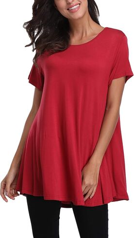 Women's Summer Tunic Tops Loose Fit Short Sleeve Shirts Casual Tops Round Neck Tunics for Leggings in Kuwait