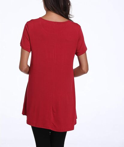 Women's Summer Tunic Tops Loose Fit Short Sleeve Shirts Casual Tops Round Neck Tunics for Leggings in Kuwait