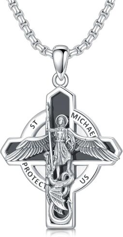 St Michael/St Christopher/Virgin Mary/St Jude Necklace Sterling Silver Amulet Pendant with 22+2 Inch Stainless Steel Chain Jewelry for Men & Women in Saudi Arabia