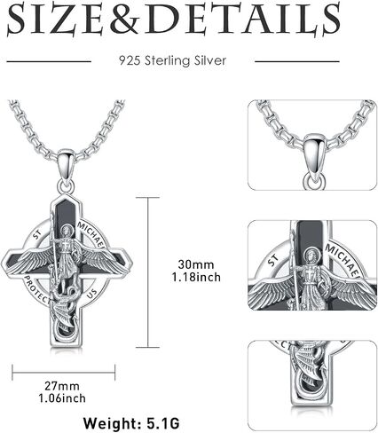 St Michael/St Christopher/Virgin Mary/St Jude Necklace Sterling Silver Amulet Pendant with 22+2 Inch Stainless Steel Chain Jewelry for Men & Women in Saudi Arabia