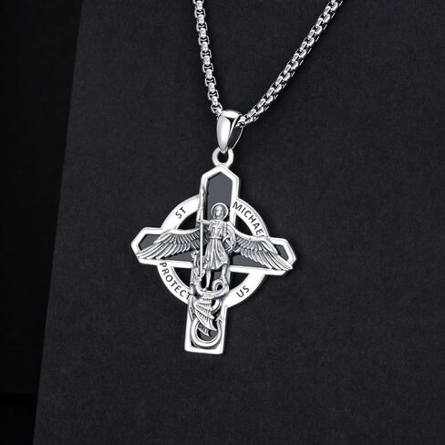 St Michael/St Christopher/Virgin Mary/St Jude Necklace Sterling Silver Amulet Pendant with 22+2 Inch Stainless Steel Chain Jewelry for Men & Women in Saudi Arabia