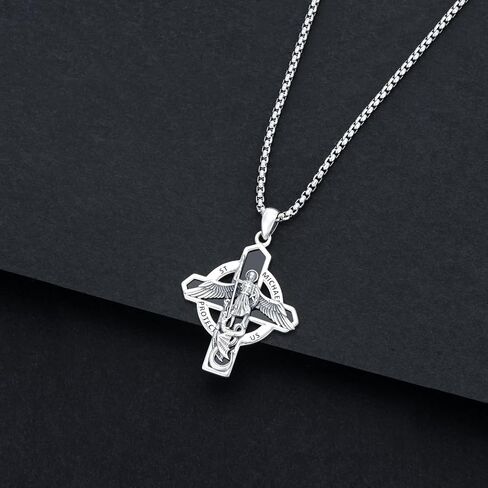 St Michael/St Christopher/Virgin Mary/St Jude Necklace Sterling Silver Amulet Pendant with 22+2 Inch Stainless Steel Chain Jewelry for Men & Women in Saudi Arabia