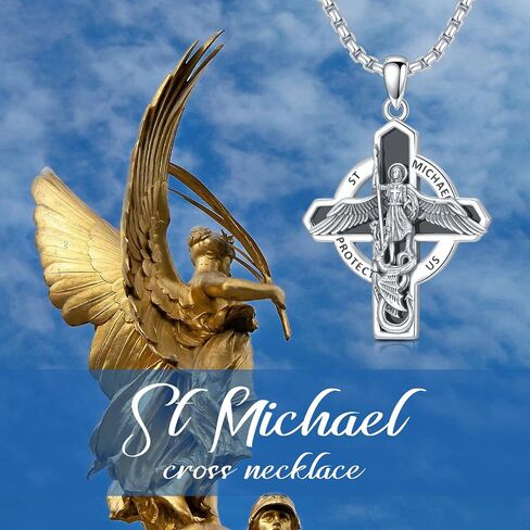 St Michael/St Christopher/Virgin Mary/St Jude Necklace Sterling Silver Amulet Pendant with 22+2 Inch Stainless Steel Chain Jewelry for Men & Women in Saudi Arabia