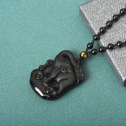Natural Obsidian Dragon Wolf Fox Necklace Black Gemstone Buddha Yin Yang Amulet Protection Pendant Reiki Healing Crystal Stones Adjustable Beads Necklace Jewelry in Saudi Arabia