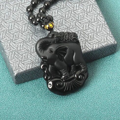 Natural Obsidian Dragon Wolf Fox Necklace Black Gemstone Buddha Yin Yang Amulet Protection Pendant Reiki Healing Crystal Stones Adjustable Beads Necklace Jewelry in Saudi Arabia