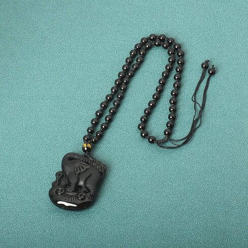 Natural Obsidian Dragon Wolf Fox Necklace Black Gemstone Buddha Yin Yang Amulet Protection Pendant Reiki Healing Crystal Stones Adjustable Beads Necklace Jewelry in Saudi Arabia