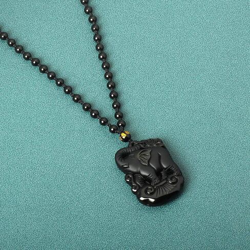 Natural Obsidian Dragon Wolf Fox Necklace Black Gemstone Buddha Yin Yang Amulet Protection Pendant Reiki Healing Crystal Stones Adjustable Beads Necklace Jewelry in Saudi Arabia