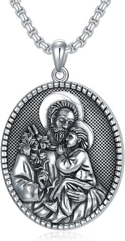 St Michael/St Christopher/Virgin Mary/St Jude Necklace Sterling Silver Amulet Pendant with 22+2 Inch Stainless Steel Chain Jewelry for Men & Women in Saudi Arabia