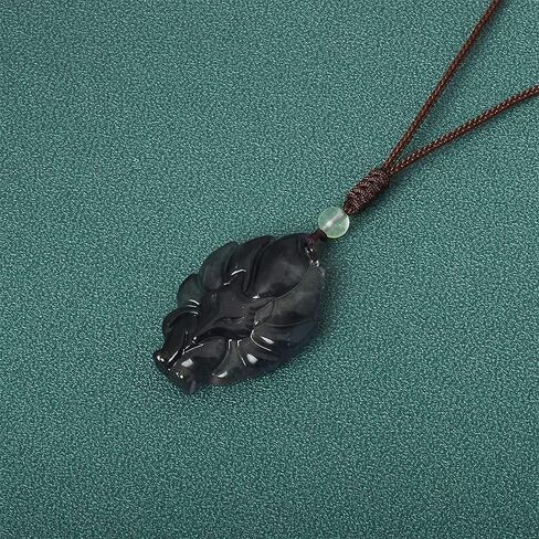 Natural Obsidian Dragon Wolf Fox Necklace Black Gemstone Buddha Yin Yang Amulet Protection Pendant Reiki Healing Crystal Stones Adjustable Beads Necklace Jewelry in Saudi Arabia