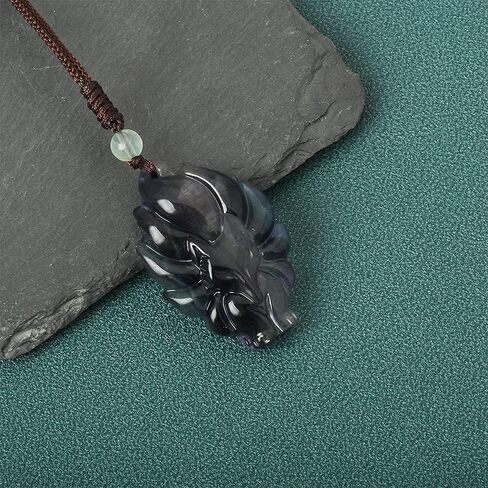 Natural Obsidian Dragon Wolf Fox Necklace Black Gemstone Buddha Yin Yang Amulet Protection Pendant Reiki Healing Crystal Stones Adjustable Beads Necklace Jewelry in Saudi Arabia
