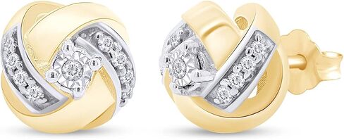 أقراط Love Knot مرصعة بقطر 1/8 قيراط من الألماس الطبيعي الأبيض للنساء من الذهب عيار 14 قيراط فوق الفضة الإسترلينية (الوضوح: I2-I3، اللون: I-J، 0.12 Cttw) in Kuwait