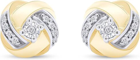 أقراط Love Knot مرصعة بقطر 1/8 قيراط من الألماس الطبيعي الأبيض للنساء من الذهب عيار 14 قيراط فوق الفضة الإسترلينية (الوضوح: I2-I3، اللون: I-J، 0.12 Cttw) in Kuwait