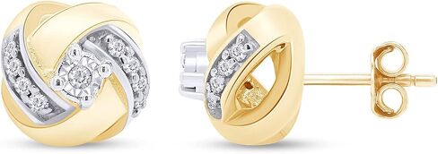 أقراط Love Knot مرصعة بقطر 1/8 قيراط من الألماس الطبيعي الأبيض للنساء من الذهب عيار 14 قيراط فوق الفضة الإسترلينية (الوضوح: I2-I3، اللون: I-J، 0.12 Cttw) in Kuwait