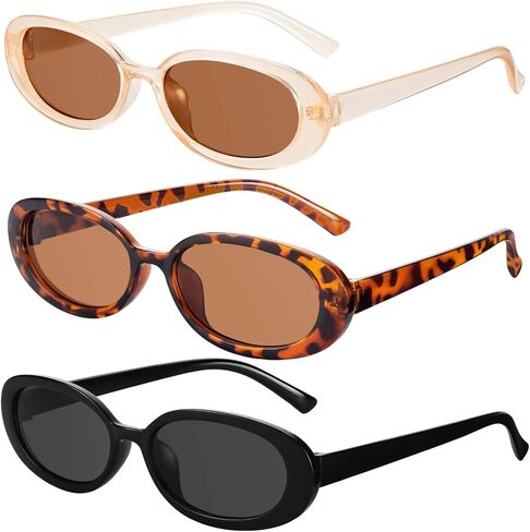 3 Pairs 90s Style Vintage Polarized Retro Oval Sunglasses for Women Small Trendy Fashion Eye Glasses for Driving in Saudi Arabia