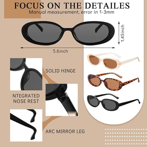 3 Pairs 90s Style Vintage Polarized Retro Oval Sunglasses for Women Small Trendy Fashion Eye Glasses for Driving in Saudi Arabia