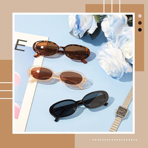 3 Pairs 90s Style Vintage Polarized Retro Oval Sunglasses for Women Small Trendy Fashion Eye Glasses for Driving in Saudi Arabia