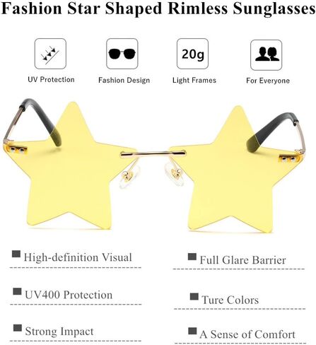 LASPOR Rimless Star shape Sunglasses for women/men Frameless Party glasses Super Cute Vintage Retro Pentagram Eyewears in Saudi Arabia