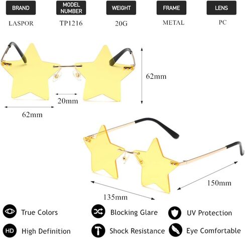 LASPOR Rimless Star shape Sunglasses for women/men Frameless Party glasses Super Cute Vintage Retro Pentagram Eyewears in Saudi Arabia