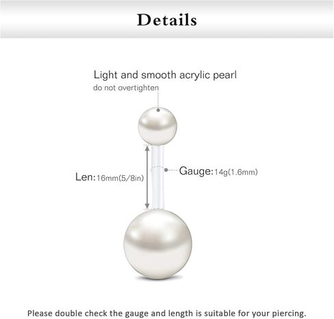 FECTAS 14 جرام حلقات زر البطن البلاستيكية شفافة للأشعة فوق البنفسجية مرنة اللؤلؤ حلقة البطن السرة منحني طويل الحديد للنساء الفتيات 10/12/14/16/18 مم in Kuwait