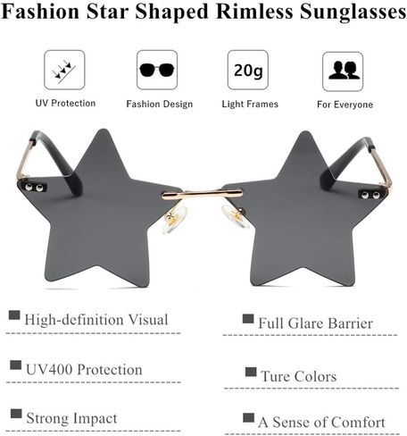 LASPOR Rimless Star shape Sunglasses for women/men Frameless Party glasses Super Cute Vintage Retro Pentagram Eyewears in Saudi Arabia