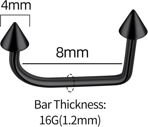 Stuppendux 16G قمم مستديرة ومخروطية من الفولاذ المقاوم للصدأ على شكل حرف U متعددة الوظائف حلقات الشفاه حلقات الأذن الأنف ترصيع أقراط الغضروف مسامير ثقب المجوهرات للنساء والرجال in Kuwait