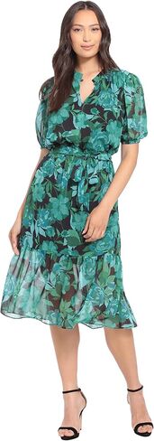 London Times Women's Keyhole Neckline Tie Waist Flounce Hem Feminine Midi Dress Guest of Wedding Office Cocktail in Saudi Arabia
