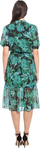 London Times Women's Keyhole Neckline Tie Waist Flounce Hem Feminine Midi Dress Guest of Wedding Office Cocktail in Saudi Arabia