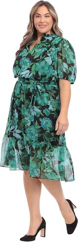 London Times Women's Keyhole Neckline Tie Waist Flounce Hem Feminine Midi Dress Guest of Wedding Office Cocktail in Saudi Arabia