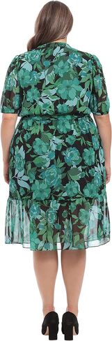 London Times Women's Keyhole Neckline Tie Waist Flounce Hem Feminine Midi Dress Guest of Wedding Office Cocktail in Saudi Arabia