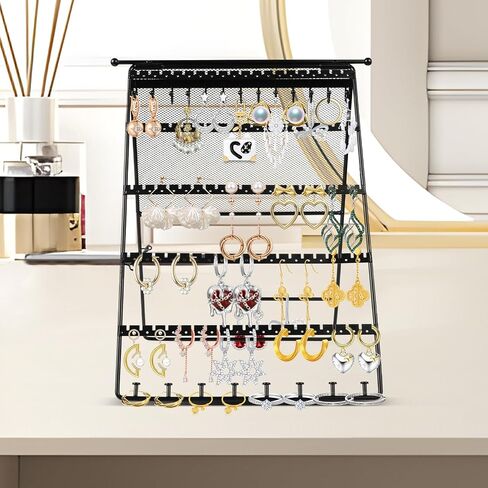 Earring Holder Organizer,Double-sided Multilayer Jewelry Holder Organizer,Metal Earring Holder Stand With Necklace Holder Pole,Jwelry Organizer Stand Display for Stud Earring Bracelet Necklace in Saudi Arabia