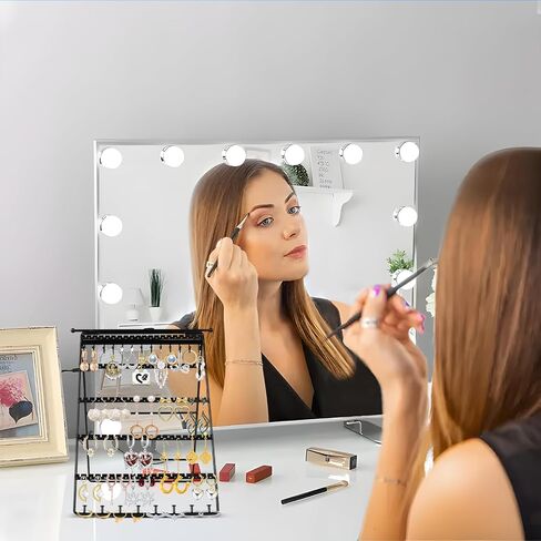 Earring Holder Organizer,Double-sided Multilayer Jewelry Holder Organizer,Metal Earring Holder Stand With Necklace Holder Pole,Jwelry Organizer Stand Display for Stud Earring Bracelet Necklace in Saudi Arabia