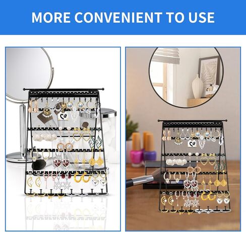 Earring Holder Organizer,Double-sided Multilayer Jewelry Holder Organizer,Metal Earring Holder Stand With Necklace Holder Pole,Jwelry Organizer Stand Display for Stud Earring Bracelet Necklace in Saudi Arabia