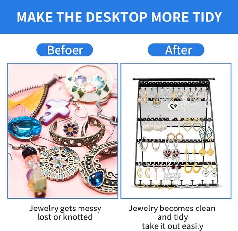 Earring Holder Organizer,Double-sided Multilayer Jewelry Holder Organizer,Metal Earring Holder Stand With Necklace Holder Pole,Jwelry Organizer Stand Display for Stud Earring Bracelet Necklace in Saudi Arabia