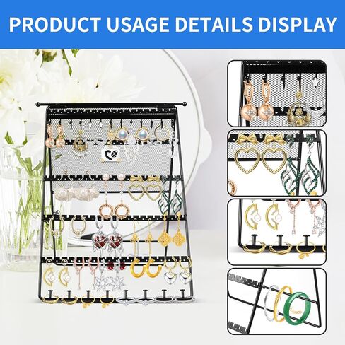 Earring Holder Organizer,Double-sided Multilayer Jewelry Holder Organizer,Metal Earring Holder Stand With Necklace Holder Pole,Jwelry Organizer Stand Display for Stud Earring Bracelet Necklace in Saudi Arabia