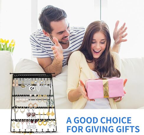 Earring Holder Organizer,Double-sided Multilayer Jewelry Holder Organizer,Metal Earring Holder Stand With Necklace Holder Pole,Jwelry Organizer Stand Display for Stud Earring Bracelet Necklace in Saudi Arabia