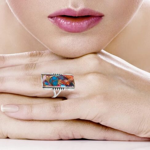 Turquoise Ring Sterling Silver 925 Genuine Gemstones Size 6 to 11 (Choose Color) in Saudi Arabia