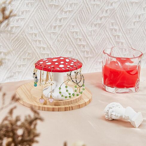 SUPERFINDINGS Pink 26 Holes Mushroom Earring Display Holder Resin Earring Stands Art Decorative Earring Rack Cute Jewelry Holder for Organizing Ear Studs Home Decor Hole: 4.5mm in Saudi Arabia