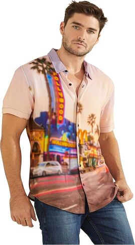 GUESS Men's Short Sleeve Eco Rayon Shirt in Saudi Arabia