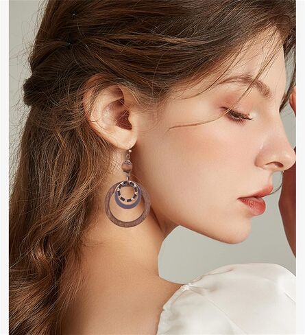 Handmade Lightweight Vintage Bohemian Bronze Bamboo Circle Hoop Dangle Drop Earrings With Nature Bead for Women Girls Statement Jewelry Gifts in Saudi Arabia