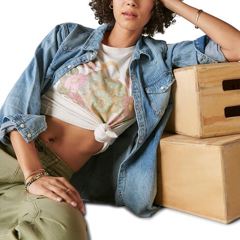 تي شيرت نسائي من Lucky Brand بتصميم Sundial Bouquest Boyfriend in Saudi Arabia