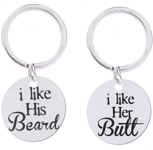 Lover Couple Christmas Gifts - I Like His Beard I Like Her Butt Funny Keychain Unique Wedding Gift Anniversary Present Gifts for Him and Her in Saudi Arabia