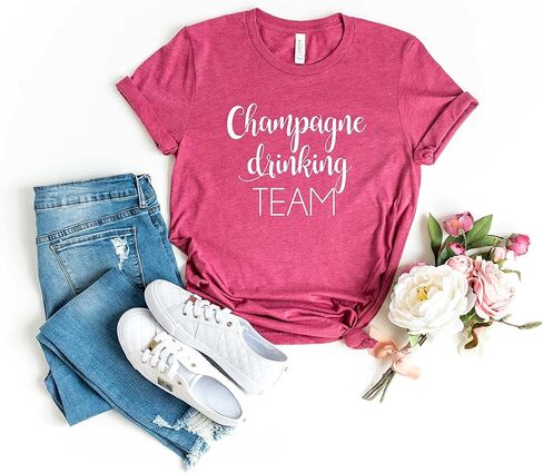 Blue Sand Textiles Champagne Drinking Team Shirt. Unisex T-Shirt. Champagne Shirt for Group. in Saudi Arabia